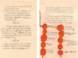 Bild: Schlussartikel der Deutschen Bundesakte vom 8. Juni 1815 mit Siegel und Unterschriften