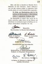 Bild: Letzte Seite des von Bürgermeister Brohm und anderen Persönlichkeiten unterschriebenen Antrags der Gemeinde Berlin-Lichterfelde vom 11. August 1919 an die Reichsund Preußische Staatsregierung zur Umwandlung der Kadettenanstalt in eine zivile Erziehungsanstalt.